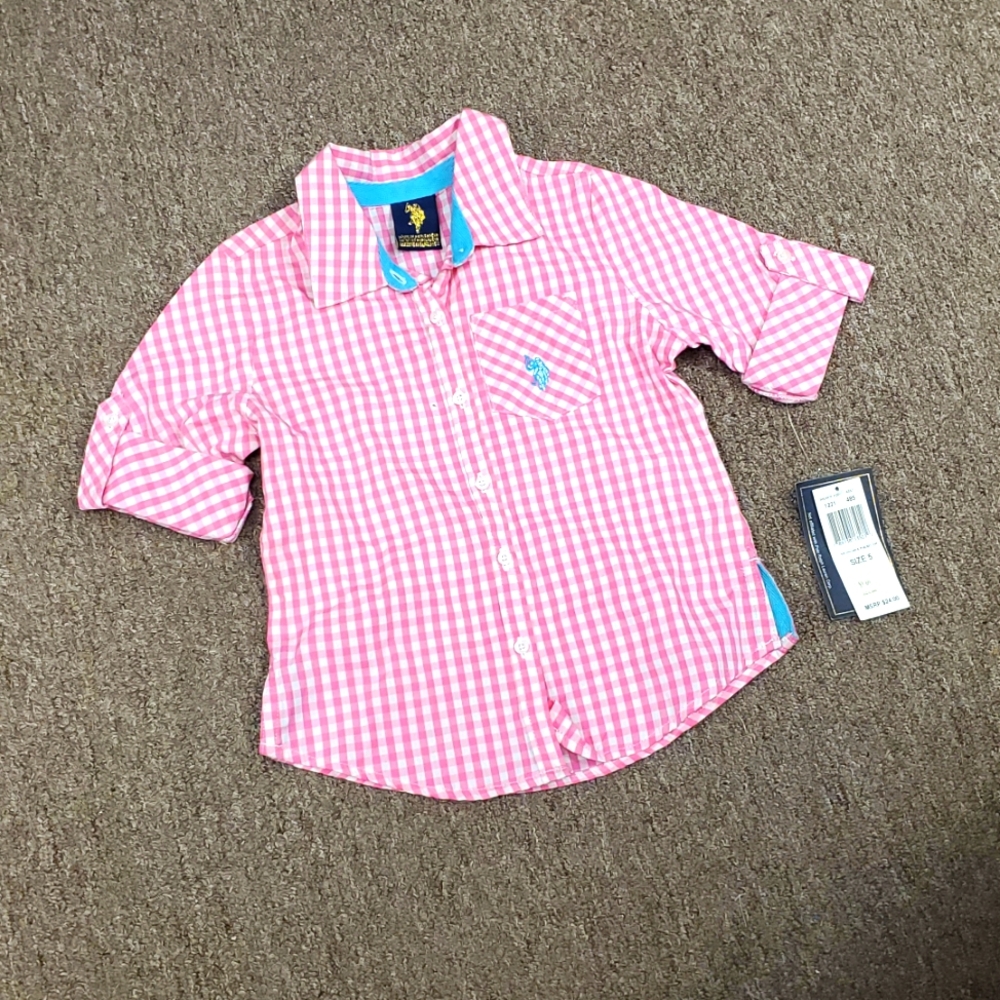Polo Kids Size 5 Pink Gingham Short Sleeve Shirt